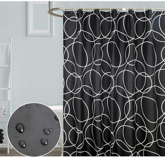 Tennove Shower Curtain 280 x 200cm Mildew Resistant Geometric Thick Polyester Fabric Black Bathroom Shower Curtain Waterproof Washable Bath Curtain