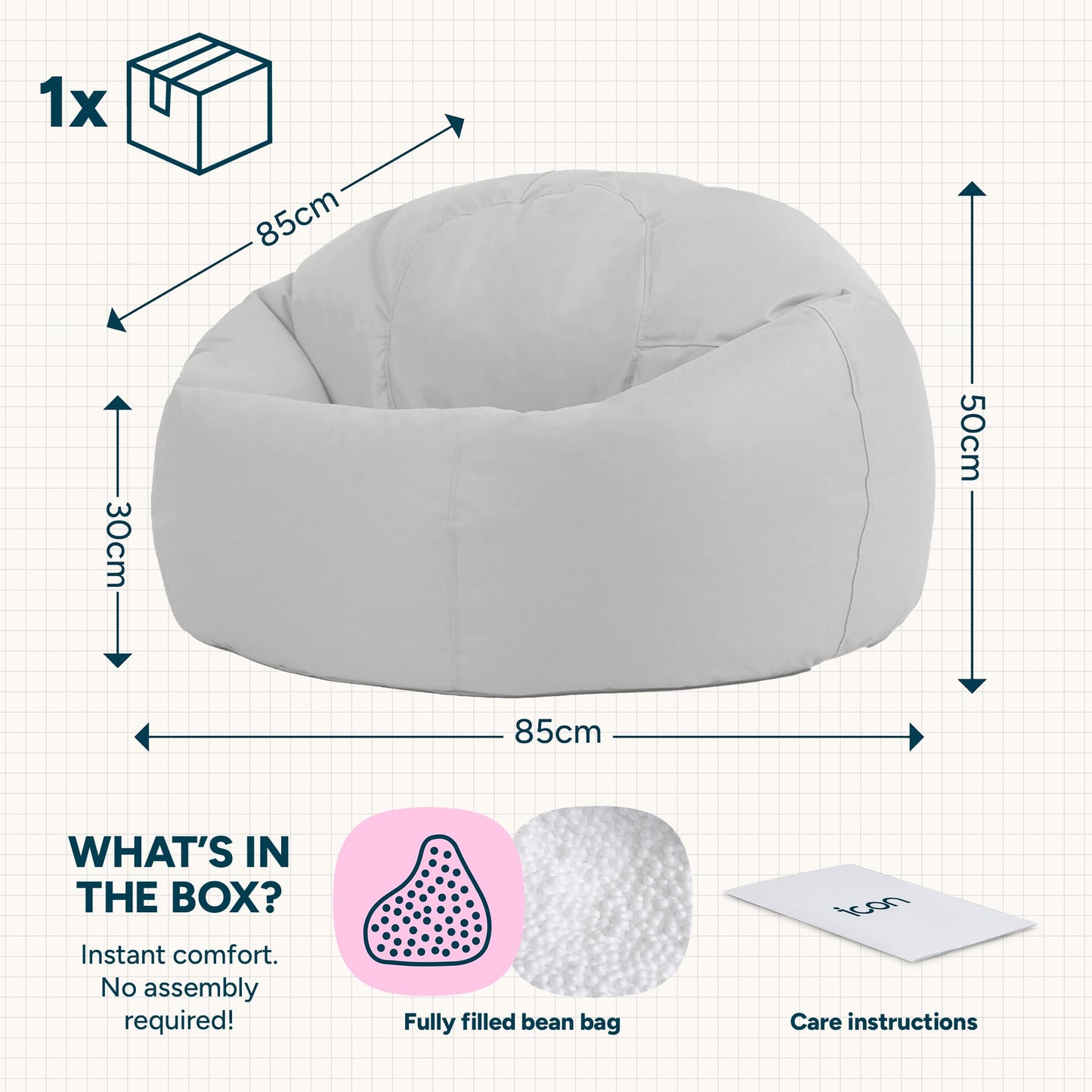 Bean Bag Bazaar Kingston Outdoor Bean Bag with Filling Included, Grey