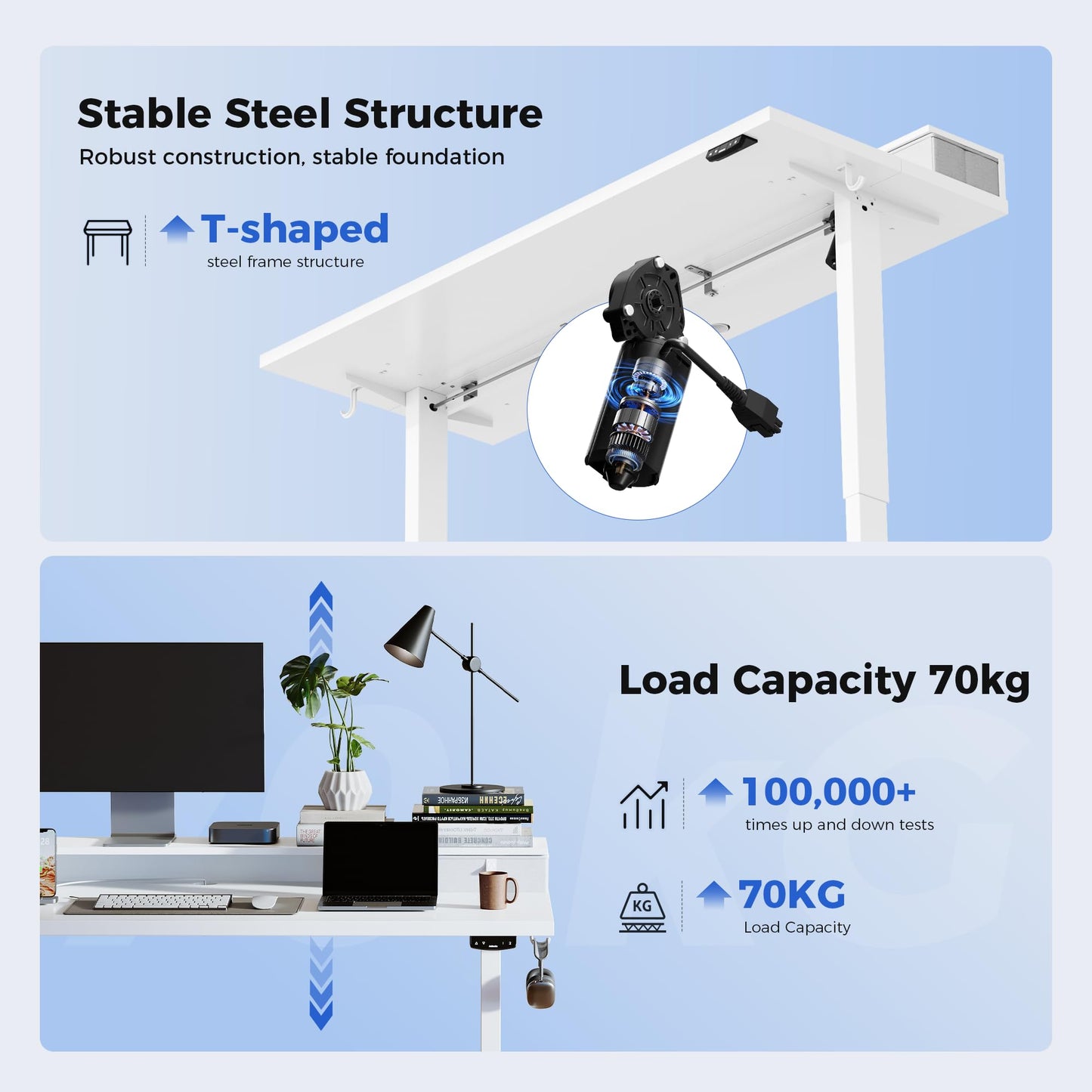 Agilestic Electric Adjustable Height Desk, with 2 Fabric Drawers, 160x60cm