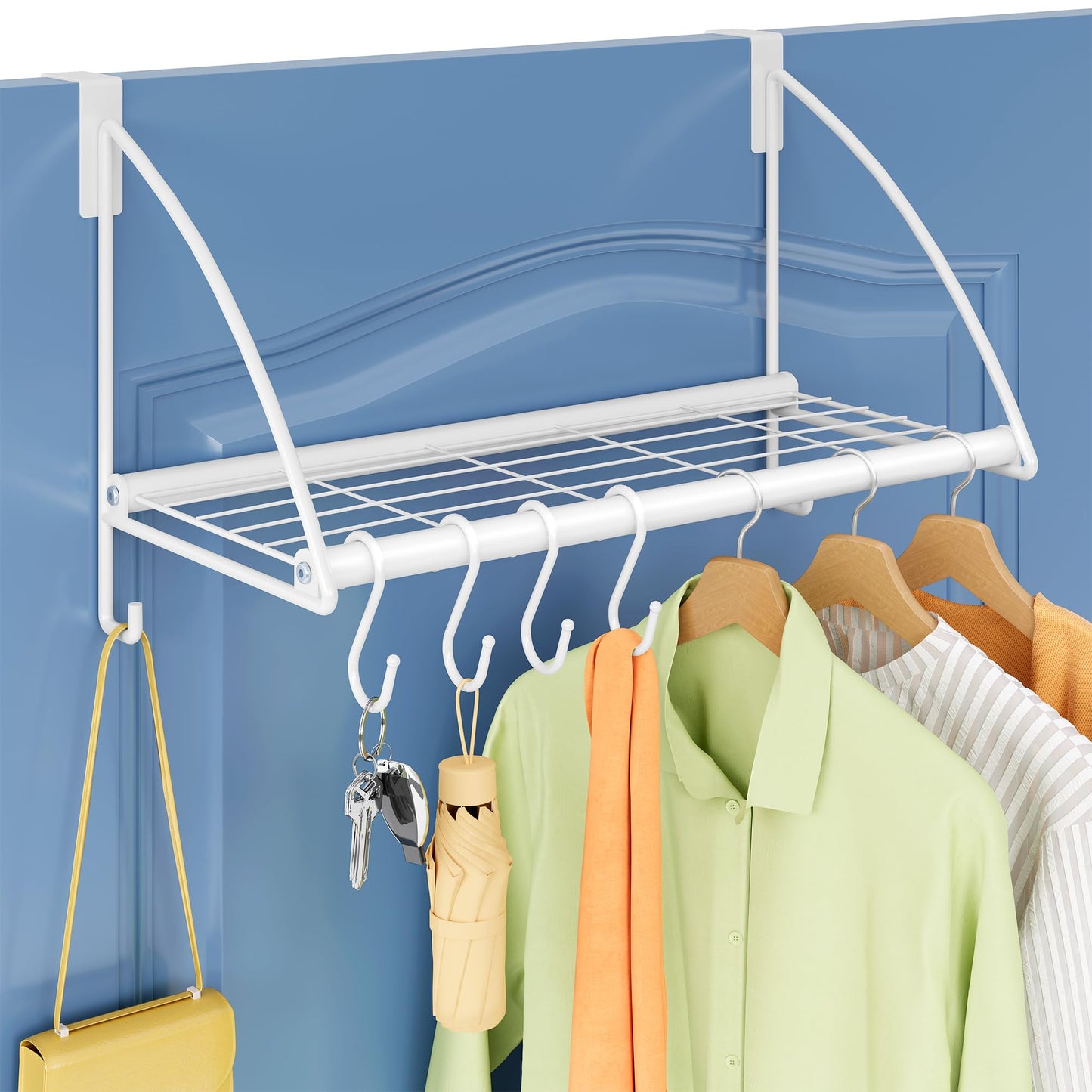 Tajsoon Over the Door Clothes Rack with Storage Rack and Hooks 16.54" White