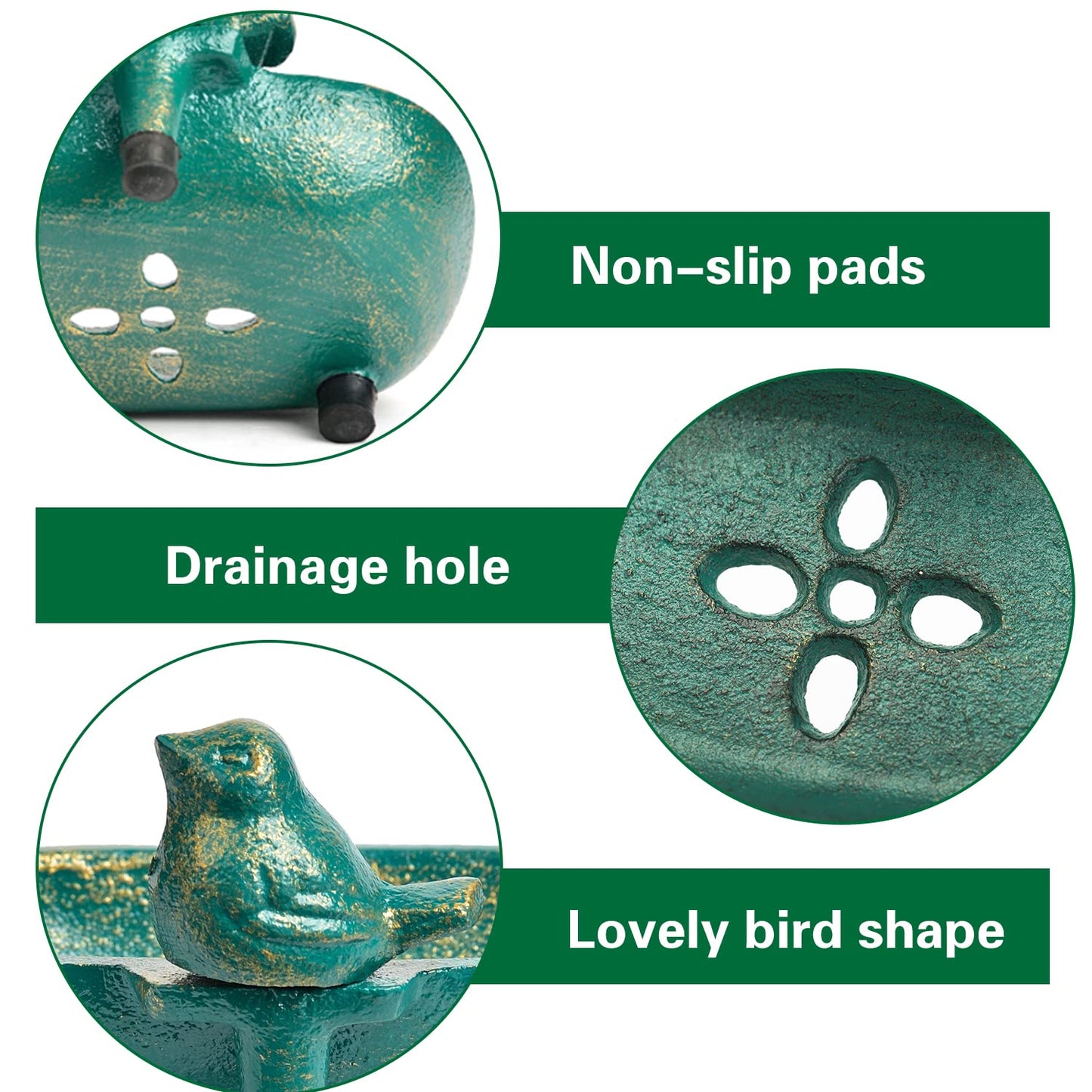 Sungmor Heavy Duty Cast Iron Hand Soap Holder - Lovely Bird Shaped & Antique Green Finish