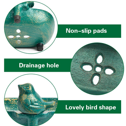 Sungmor Heavy Duty Cast Iron Hand Soap Holder - Lovely Bird Shaped & Antique Green Finish
