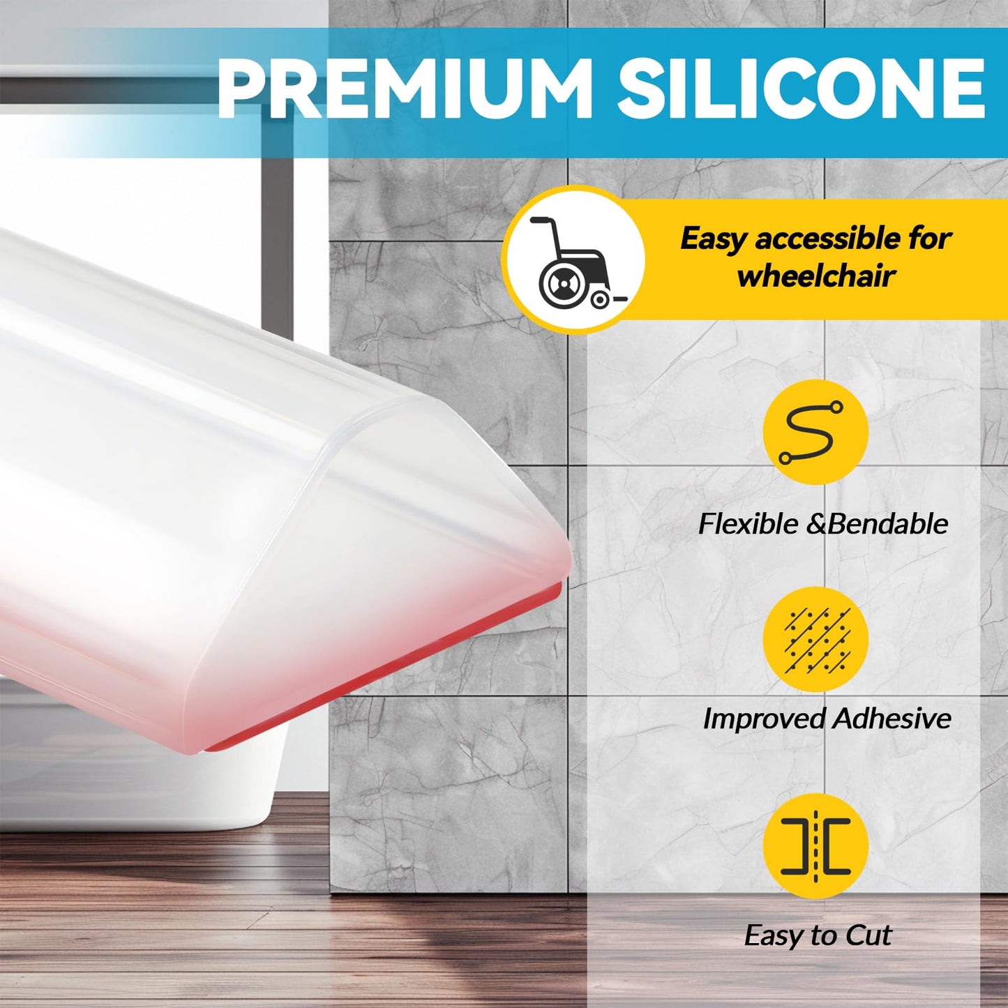 DLYYPLUS 2.5M Wet Room Floor Barrier, Self-Adhesive Collapsible Silicone Shower Threshold Water Dam