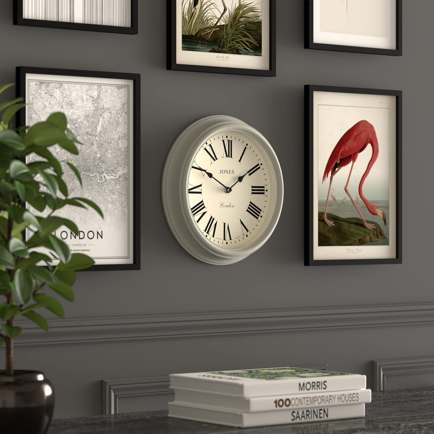 Jones Clocks Venetian wall clock | Classic round clock | 30cm | Grey | Roman numerals | Traditional design ideal for kitchen, living room or bedroom