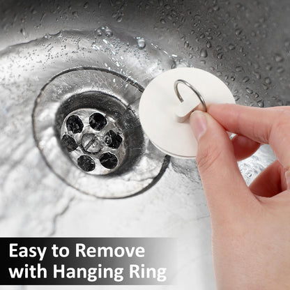 2 Pack Rubber Bath Plug, Universal 1-3/4"(41.8-47.5 mm) and 1-3/8" (34.5-40 mm) White Bathroom Sink Drain Tub Stoppers with Hanging Ring for Bathtub