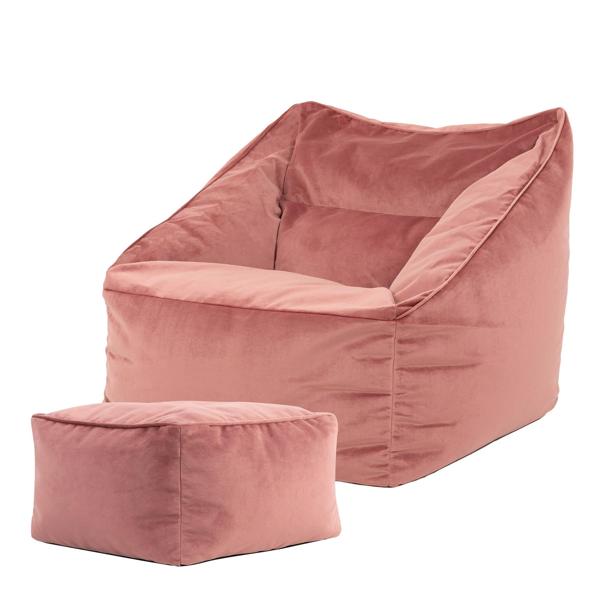 icon Natalia Velvet Bean Bag Chair & Footstool with Filling Included, Pink