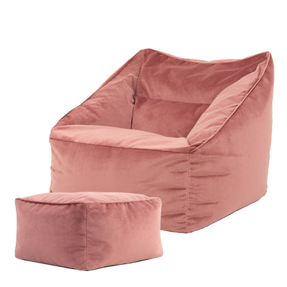 icon Natalia Velvet Bean Bag Chair & Footstool with Filling Included, Pink