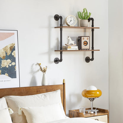 YMYNY 2-Tier Industrial Pipe Wall Mount Shelves, Rustic Storage Shelves, Floating Shelves, Wall Mount Bookshelf, Kitchen Spice Rack, for Bedroom,