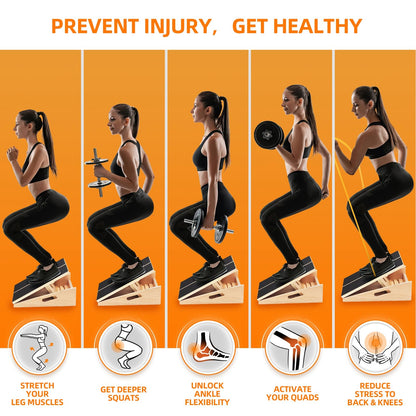 Professional Wooden Slant Board - Adjustable Incline Board and Calf Stretcher Extra Side-Handle Design for Portability 5 Position Adjustable Design