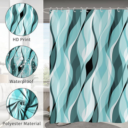 Hnmdmyi Turquoise Shower Curtain 180x200, Modern Abstract Turquoise and Grey Striped Bathroom Curtains with Hooks Waterproof Polyester Fabric