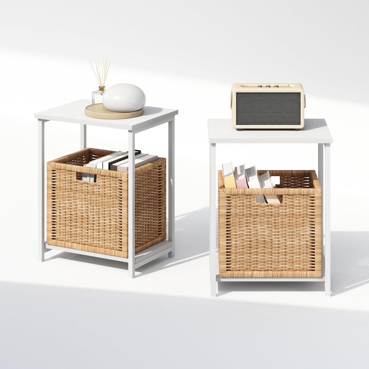 Furinno SIMPLISTIC Night Stand Set of 2, 2-Tier Open Shelf Design Nightstand with Metal Frame, Bedside Table, End Table, Side Table, for Bedroom