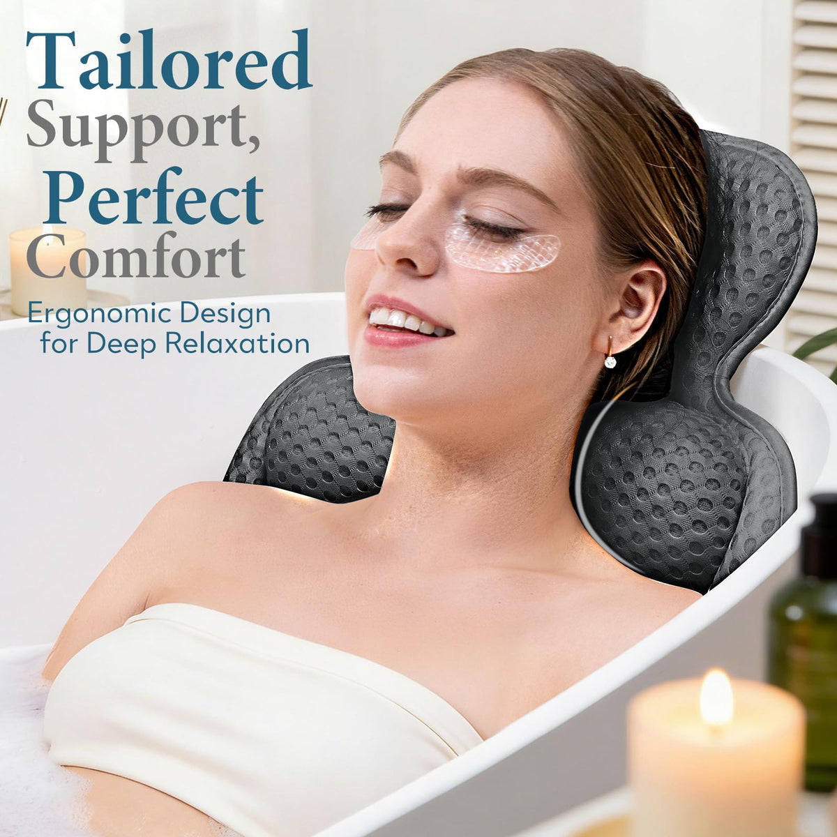Bath Pillows for Tub, Comfortable Bathtub Cushion for Head and Neck with Soft 3D Mesh Fabric and 54 Non-Slip Suction Cups