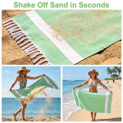 AOOTE Turkish Beach Towel, 100×180cm Turkish Cotton Beach Towel, Sand-Free Beachs Towels & Blanket, Lightweight Absorbent Quick Dry