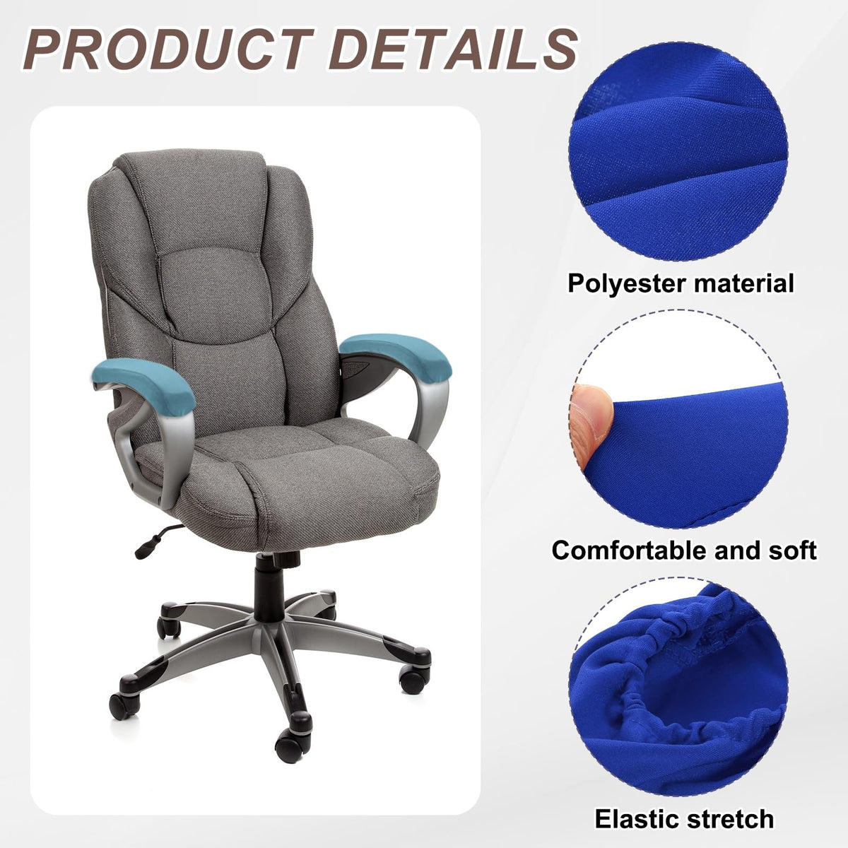 sourcing map Chair Armrest Slipcovers Covers, 32 x 8cm Polyester Removable Seat Hand Rest Protector for Office Chairs Desk Chair(Dark Blue)