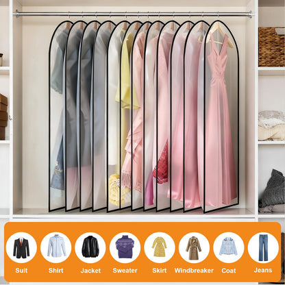 12 Pack Garment Bags, 47in PEVA Suit Bags Clothes Covers, Black Edge
