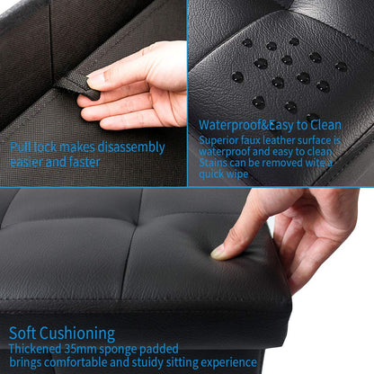 BRIAN & DANY Folding Ottoman Storage Box with Lid, Faux Leather Footstool Toy Storage Box Storage Seat 38 x 38 x 38 cm (Black)