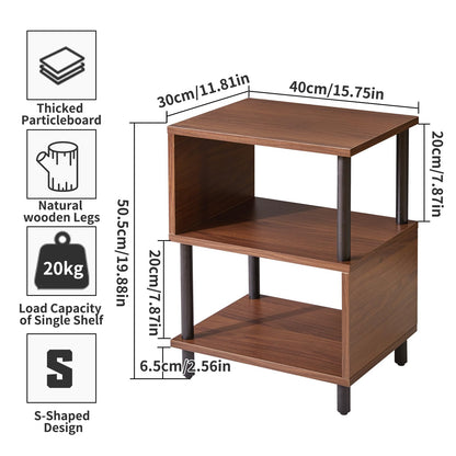 Aibiju 3 Tier Side End Table, Wooden Bedside Table, Modern Sofa Side End Table for Living Room/Bedroom/Small Space, Brown+Black Legs, YD-TM152LW
