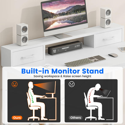 Feonase Industrial-Style Computer Desk with Elevated Monitor Riser & Dual Drawers – 100cm Wide MDF Desktop for Home Office