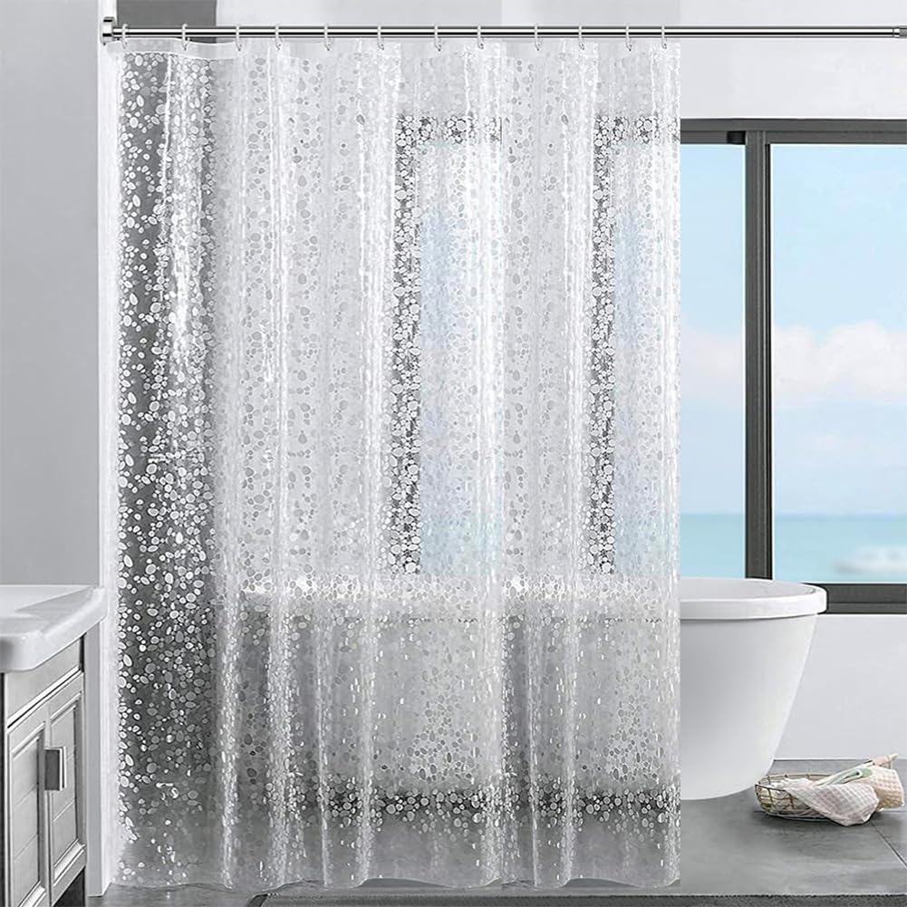 HAGOT Shower Curtain, Water and Mould Resistant Bathroom Curtain, EVA Fabric, Bath Curtain with Hooks, 180 x 200 cm