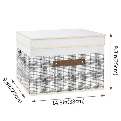 TYEERS Collapsible Storage Box with Lid, Patchwork Design, Decorative, Fabric Storage Box for Clothes, Wardrobe Storage, 38x25x25 cm, Set of 5, Grey