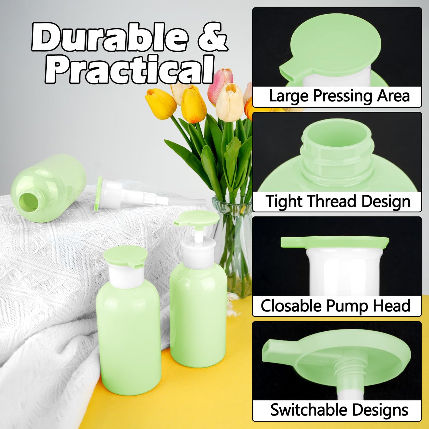 Mulaibdin 3 Pcs Shampoo and Conditioner Dispenser, Pump Bottle Dispenser 300ml, Shower Gel Dispenser, Shampoo Bottles with Pump