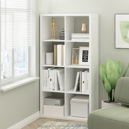 Furinno CUBICLE Book Shelf, 8-Cube Thick Frame Bookshelf, Horizontally & Vertically Reversible Bookcase with Open Back, 14.6 x 30 x 57.9