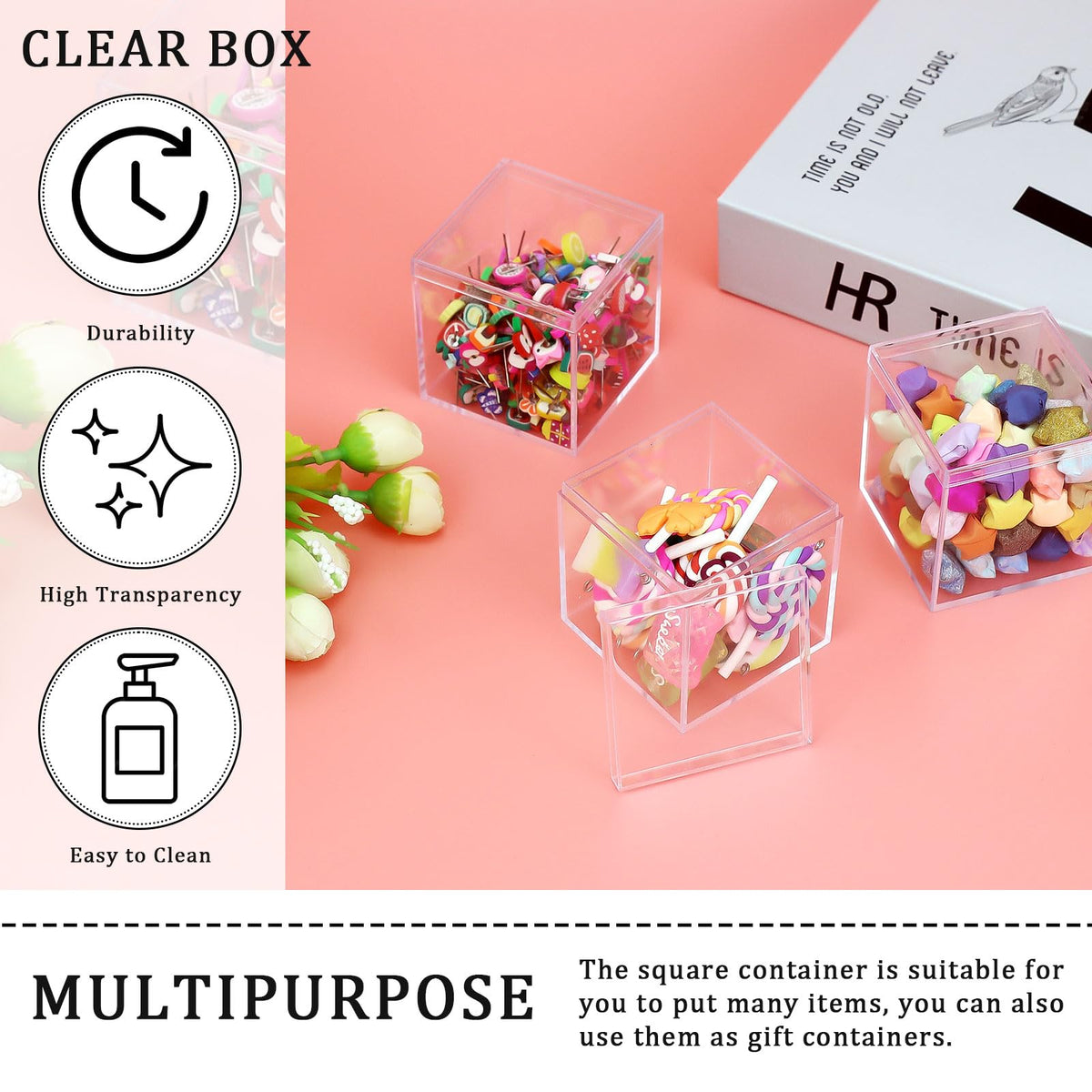40 Pack Mini Acrylic Cube Boxes, 5.5cm Clear Favour Storage Boxes with Lids