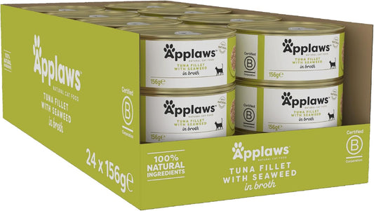 100% Natural Wet Cat Food, Tuna Fillet and Seaweed in 156 g Tin (Pack of 24)