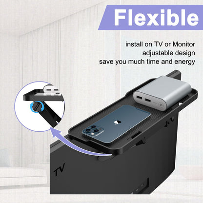 JXMTSPW TV Top Shelf Screen Adjustable Monitor Top Shelf Storage Bracket Tray Mount Computer Bracket for Cellphone Stand, Media Boxes, Game Console