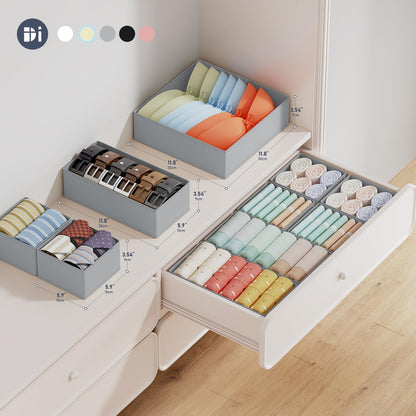 DIMJ 12 Pack Drawer Organisers Foldable Storage Box Fabric Drawer Dividers Wardrobe Storage Organiser Storage Cubes for Bras, Socks, Underwear, Ties