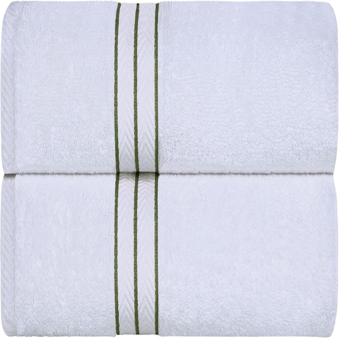 Superior Hotel Collection 900 Gram, 100% Premium Long-Staple Combed Cotton 2 Piece Bath Towel Set, White with Forest Green Border