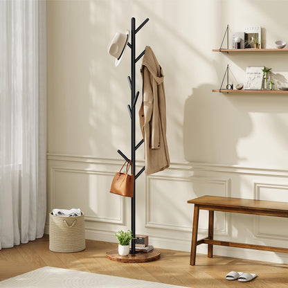 HOOBRO Coat Stand with 9 Hooks, Heavy Duty Freestanding Coat Rack, Hall Tree with Thickened Base, Corner Hanger Stand for Bedroom, Entryway