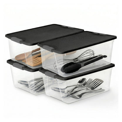 Homz 15-Quart Clear Plastic Stackable Storage Container Organizer Bin with Gray Snaplock Latching Lid for Home and Office Organization (4 Pack)
