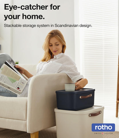 Rotho Maloja 12l Storage Box with Lid and Handle, Recycled Plastic Bin