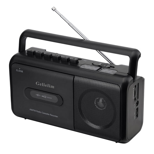 Gelielim Portable Cassette Player Boombox AM/FM Radio Stereo, CasetteTape Player Recorder with Earphone Jack Battery Operated or AC Powered UK Plug