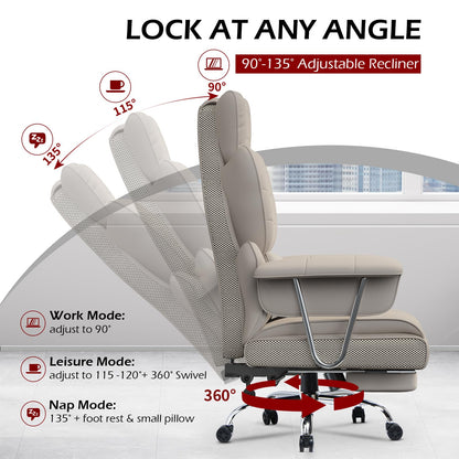 naspaluro High Back PU Leather Ergonomic Computer Recliner, Big Tall Executive Desk Office Chair with Armrests/Footrest