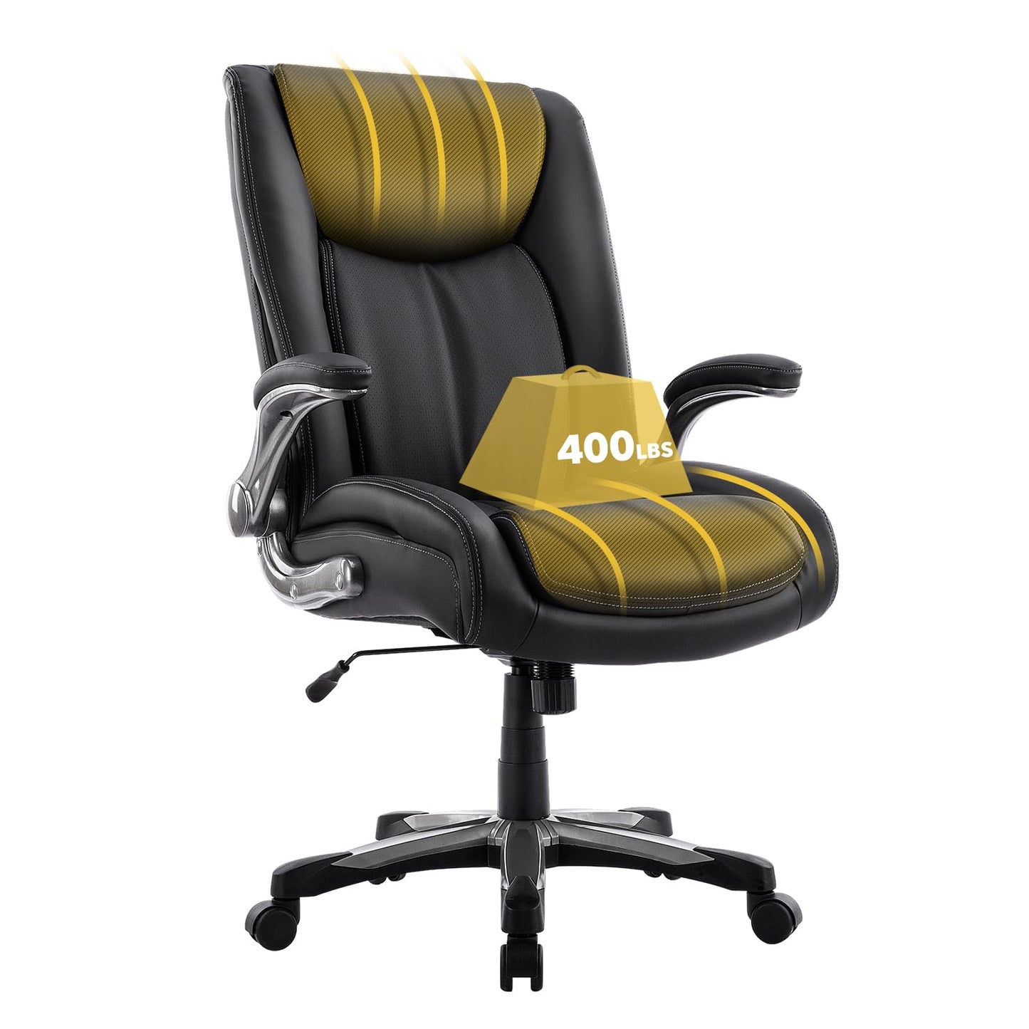 COLAMY Big and Tall Office Chair 400lbs, Large Heavy Duty High Back Executive Computer Office Desk Chair Flip-up Arms Wide Thick Seat for Home Office