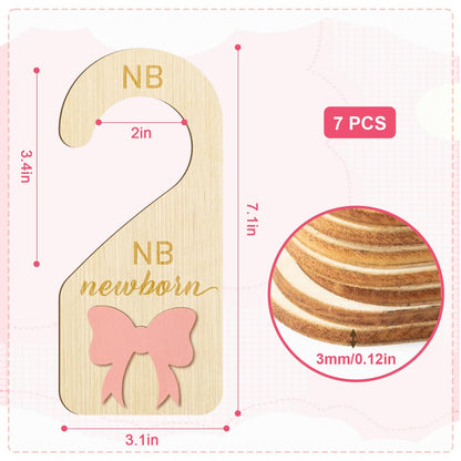 7Pcs Wooden Baby Wardrobe Dividers, 3D Coquette Pink Bow Baby Clothes Dividers from Newborn to 24 Month