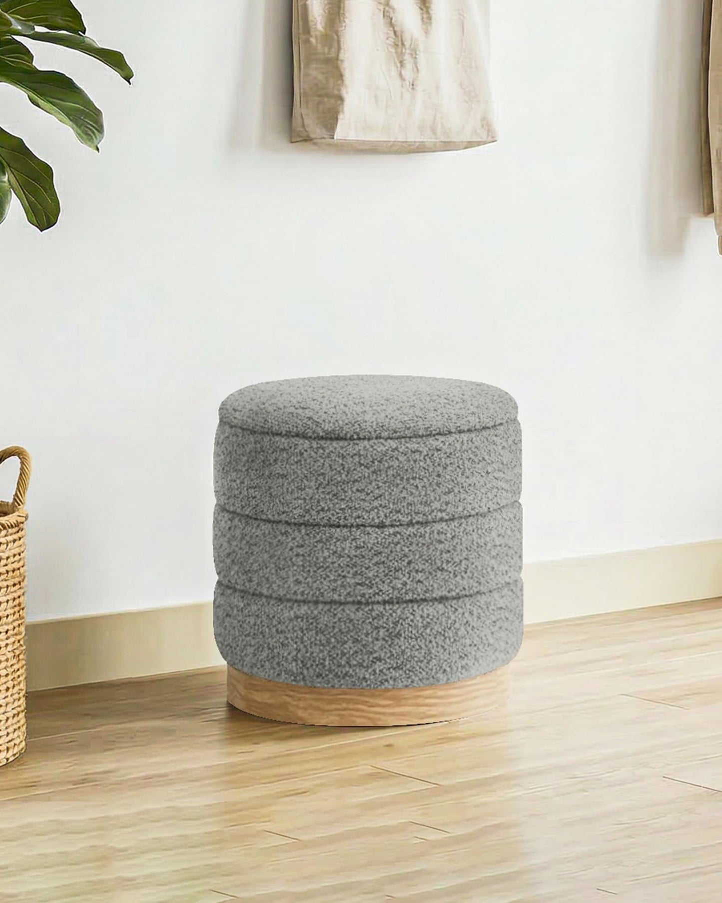 Bonlife Round Chenille Storage Ottoman, Folding Footstool with Table Top,39x39x37cm, Load Capacity 120kg, for Living Room Bedroom Hallway