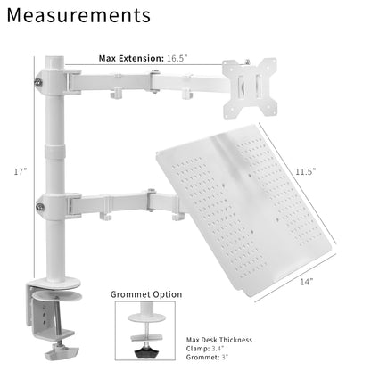 VIVO Fully Adjustable 13 to 32 inch Single Computer Monitor and Laptop Desk Mount Combo, Stand with Grommet Option, Fits up to 17 inch Laptops