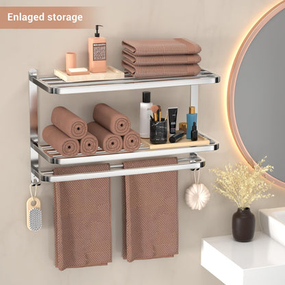 DDS-DUDES 3-Tier Towel Racks for Bathroom with Towel Bars Multilayer Hotel Towel Shelf Stainless Steel Wall-Mounted Brushed Finish Holder with Towel