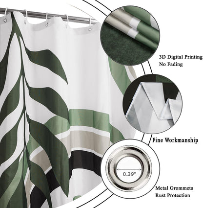 GCIREC Shower Curtain, 180x200cm, Green White Mid Century Modern Abstract Art Boho Geometric Waterproof Fabric Machine Washable Bathroom Curtain with