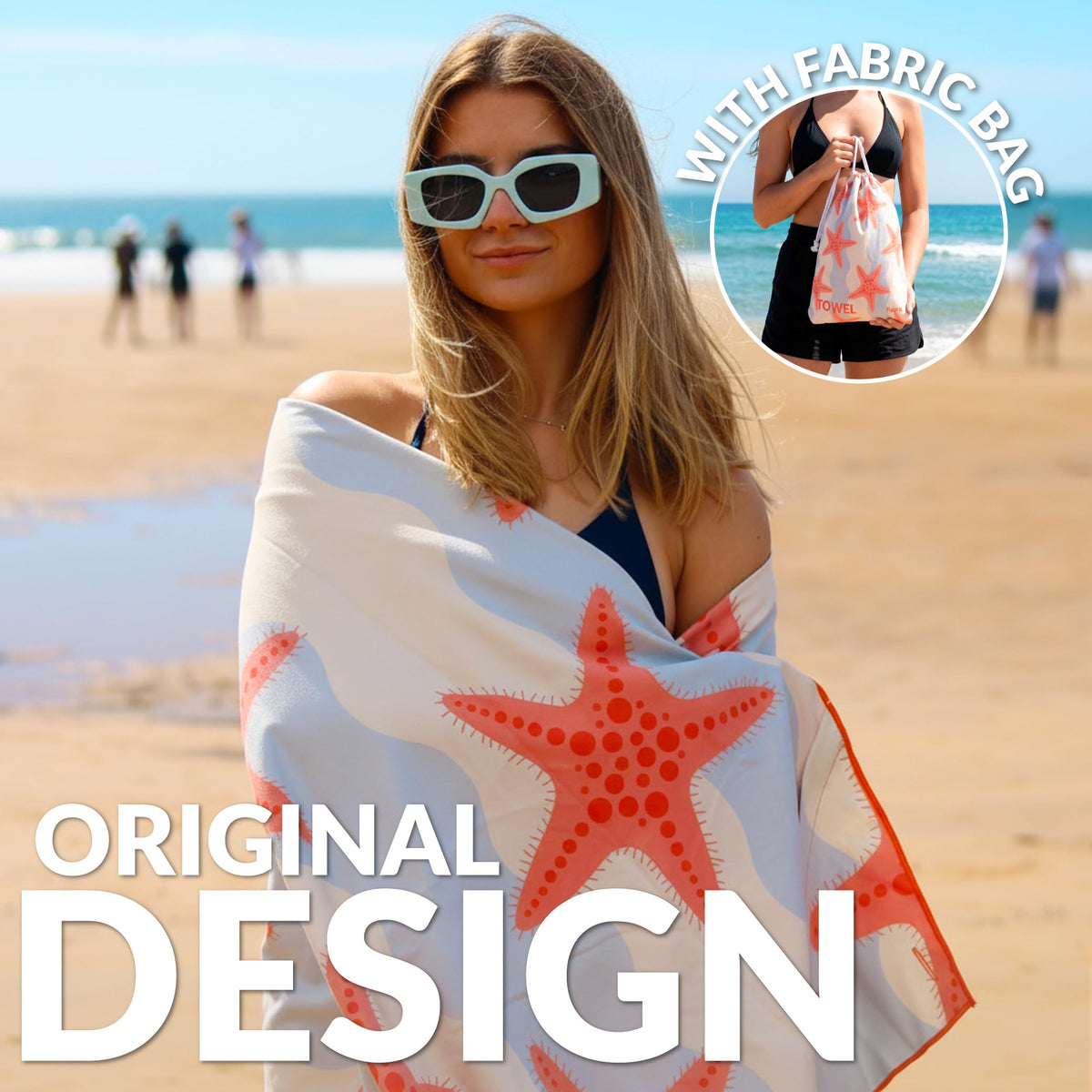 Fisura - Large Microfibre Beach Towel with Starfish Print – Quick Dry, Sand Free & Lightweight – Travel, Pool, Camping & Picnic – 180 x 100 cm Gift