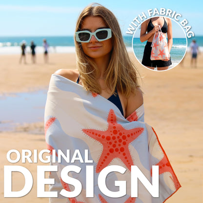 Fisura - Large Microfibre Beach Towel with Starfish Print – Quick Dry, Sand Free & Lightweight – Travel, Pool, Camping & Picnic – 180 x 100 cm Gift