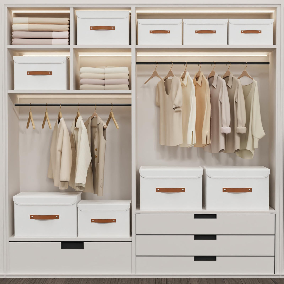 Yawinhe Collapsible Storage Boxes with Lids,45x30x30cm,White,3-Pack