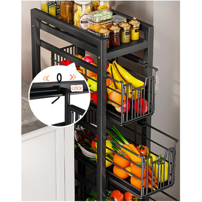 4-Tier Pull-Out Storage Organizer Rolling Utility Cart - Universal Metal Craft Shelf Trolley for Home Kitchen Bathroom Bedroom Office Classroom