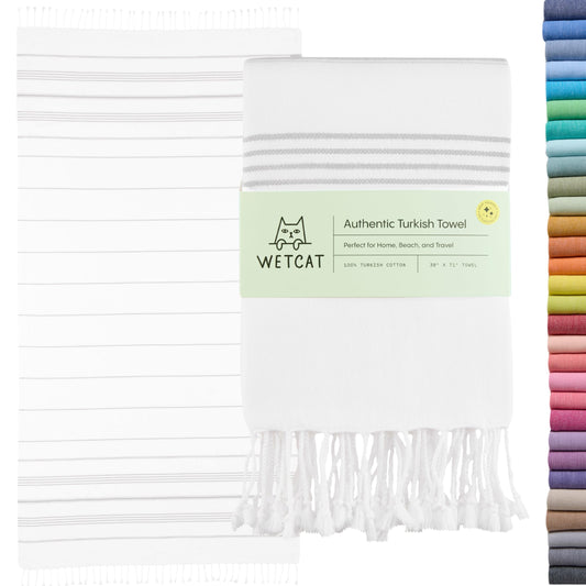 WETCAT Turkish Beach Towel Oversized 38x71 100% Cotton Sand Free Quick Dry Extra Large Light Travel Towel for Adults Beach Accessories Gifts - Grey &