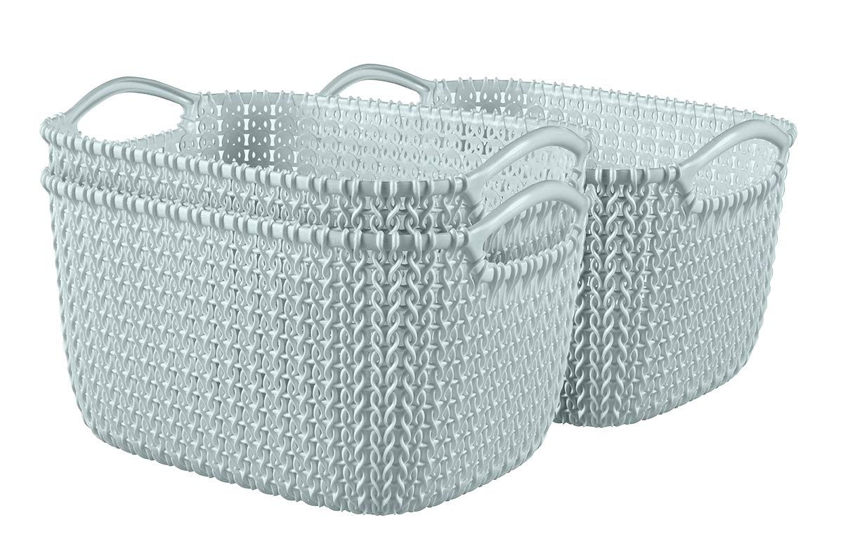 Curver Knit Effect Kitchen, Living room, Bathroom, Bedroom, Utility Large Rectangular Storage Basket 19 Litres - Misty Blue