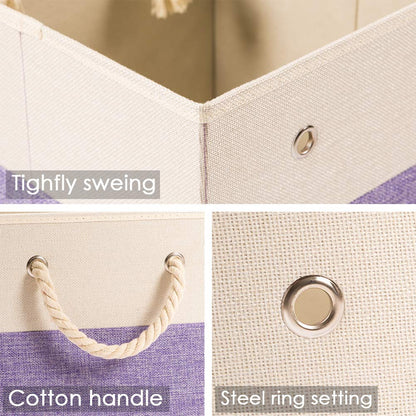 Prandom Foldable Cube Storage Bins 28x28x28cm [4-Pack] Fabric Linen Storage Baskets Cubes Drawer with Cotton Handles Organizer for Shelves Closet