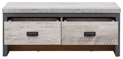 GFW Boston Grey Wood Effect Coffee Table, 2 Drawer Storage Coffee Table with Industrial Design and Chunky 30mm Top